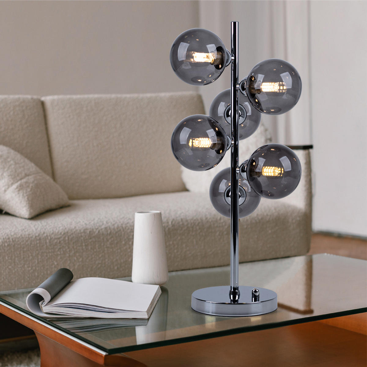 TISCHLEUCHTE Metall Glas Chrom rauch - Silberfarben, Glas (23/23/52cm)