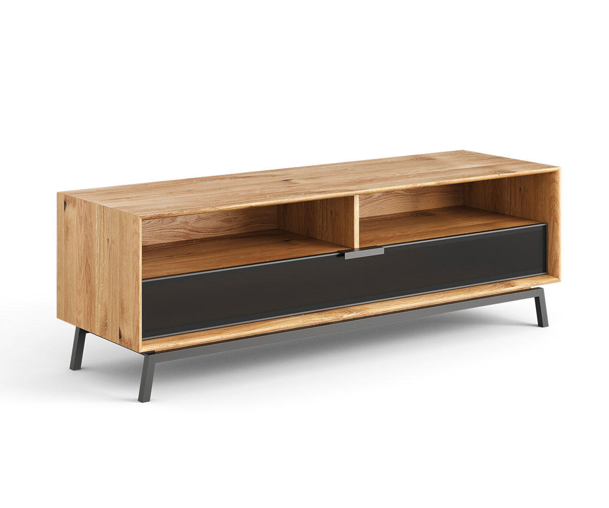 LOWBOARD Modern Loft Eiche Natur 160 / 50 / 54cm - Eichefarben/Schwarz, Holz/Metall (160/54/50cm) - Feldmann-Wohnen