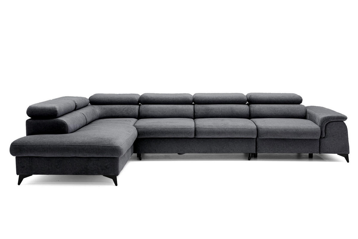 ECKSOFA PLAZA MAXI Links mit Schlaffunktion 127x195 Velours Dunkelgrau - Dunkelgrau/Schwarz, Holz/Textil (350/203cm) - Muffo