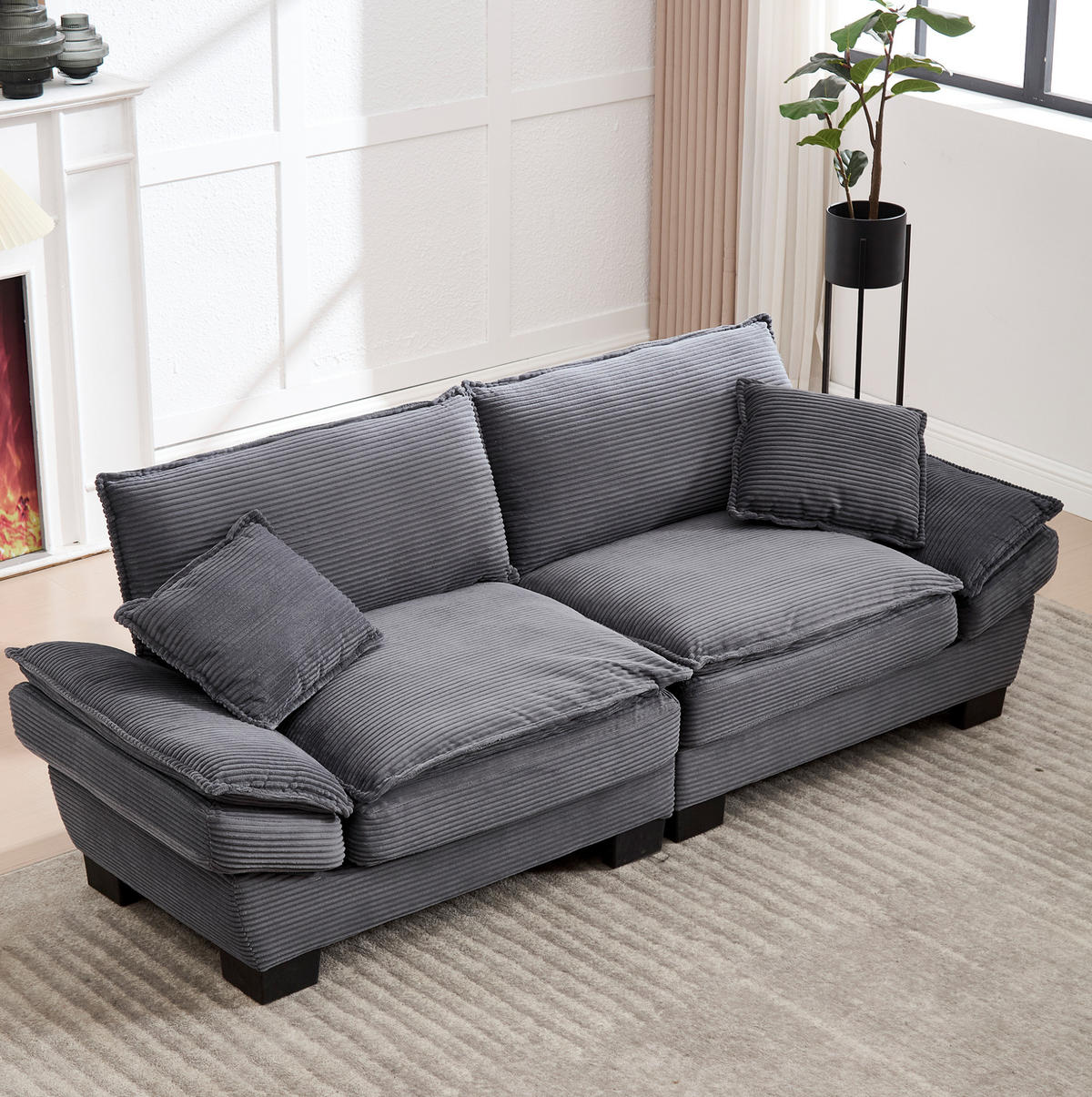 2-SITZER 224/81/81 cm dunkelgrau aus Samt mit ultratiefem Sitz - Dunkelgrau, Textil (81/81/224cm) - OKMYHOME