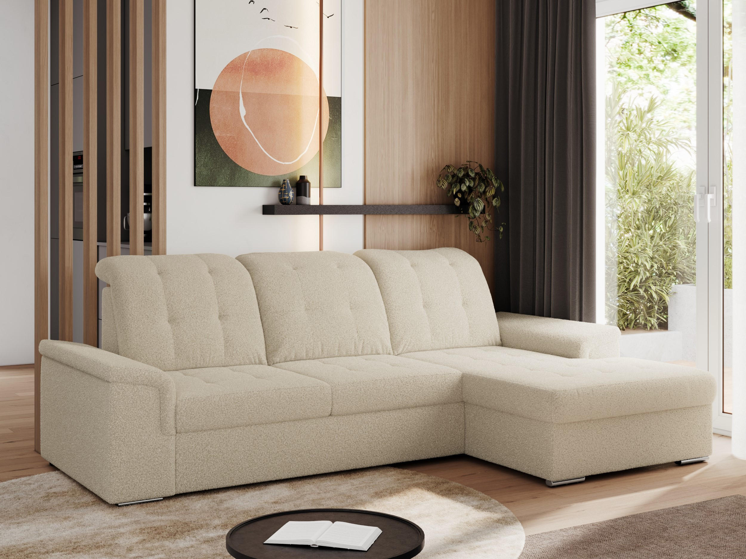 ECKSOFA MADRITO L - Beige Boucle - Rechts - Beige/Silberfarben, Textil/Metall (256/160cm)