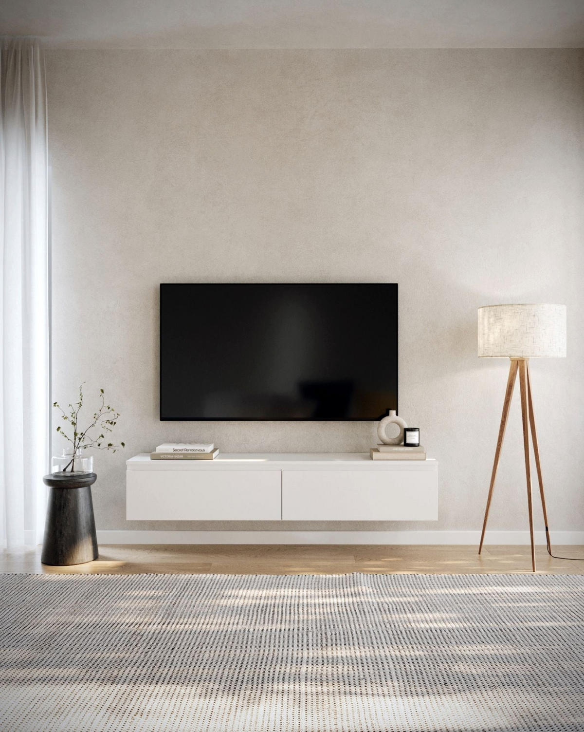 TV stolek Bemmi bílý 150/28/32 cm - bílá, kompozitní dřevo (150/28.4/31.8cm) - Selsey