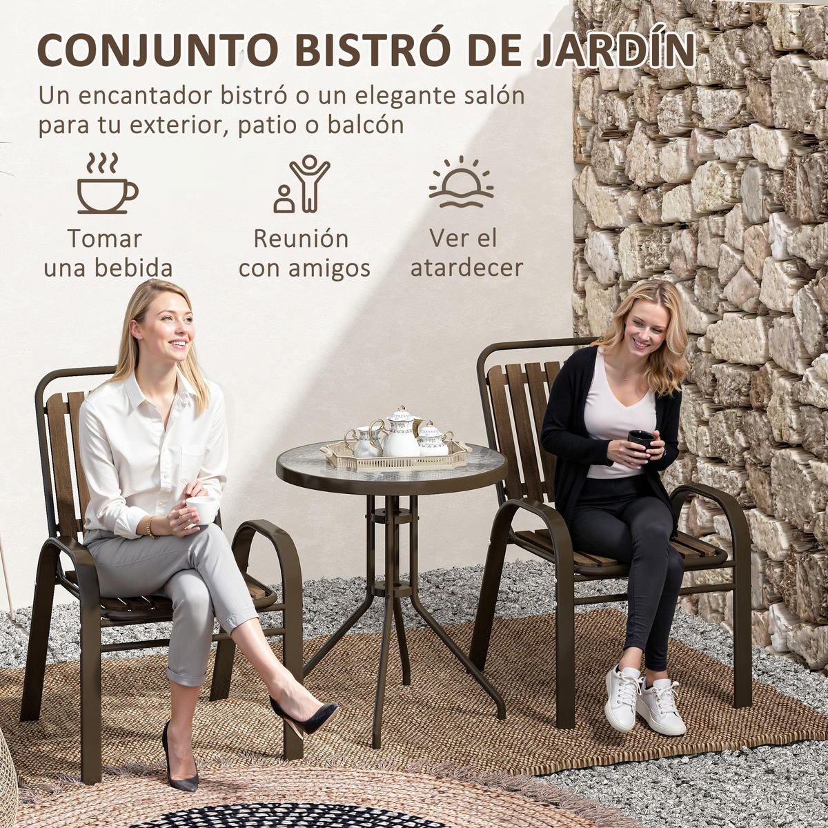 GARTEN-BEISTELLTISCHSET Dunkelbraun 3 Stück - Beige, Naturmaterialien (56/66/91cm) - GiPP