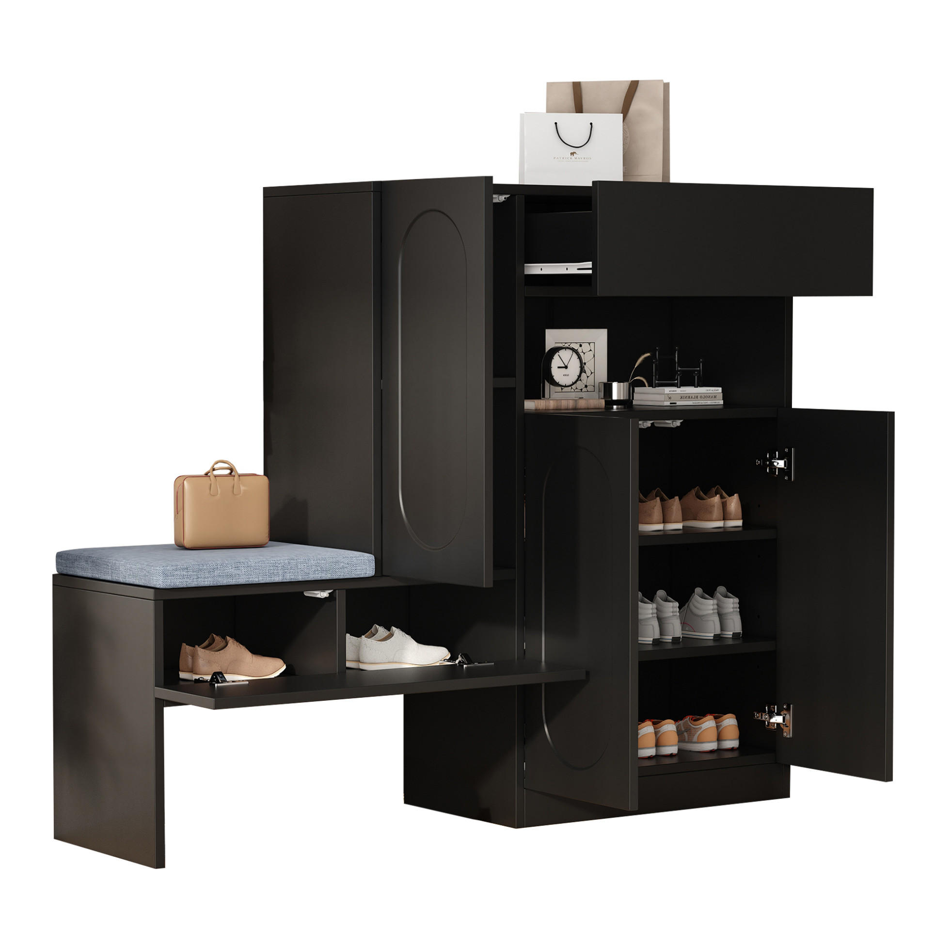 Okmyhome Schuhschrank Schwarz 130x110x35 cm