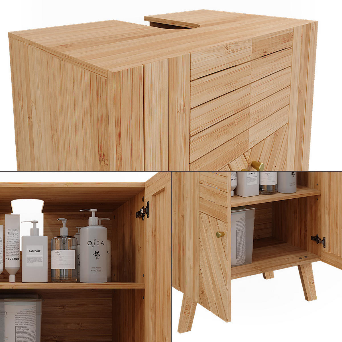 WASCHBECKENUNTERSCHRANK Lucie Bambus 60 x 65 cm mit 2 Türen - Grün, Holzwerkstoff (60/65/36cm) - Vicco