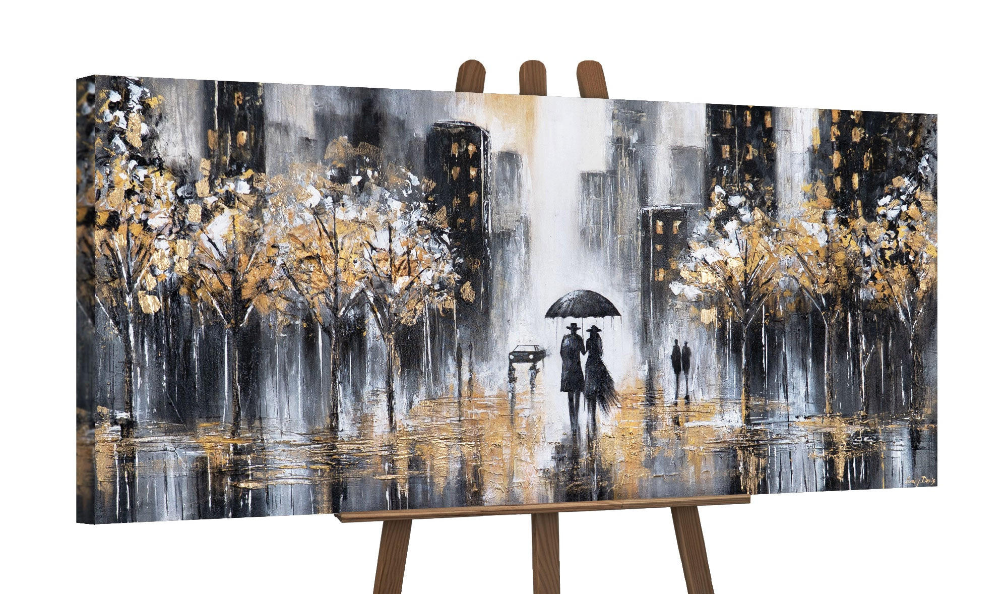 GEMÄLDE Goldener Abend auf Keilrahmen 115x50 cm - Schwarz, Holz (115/50cm) - YS-art gallery