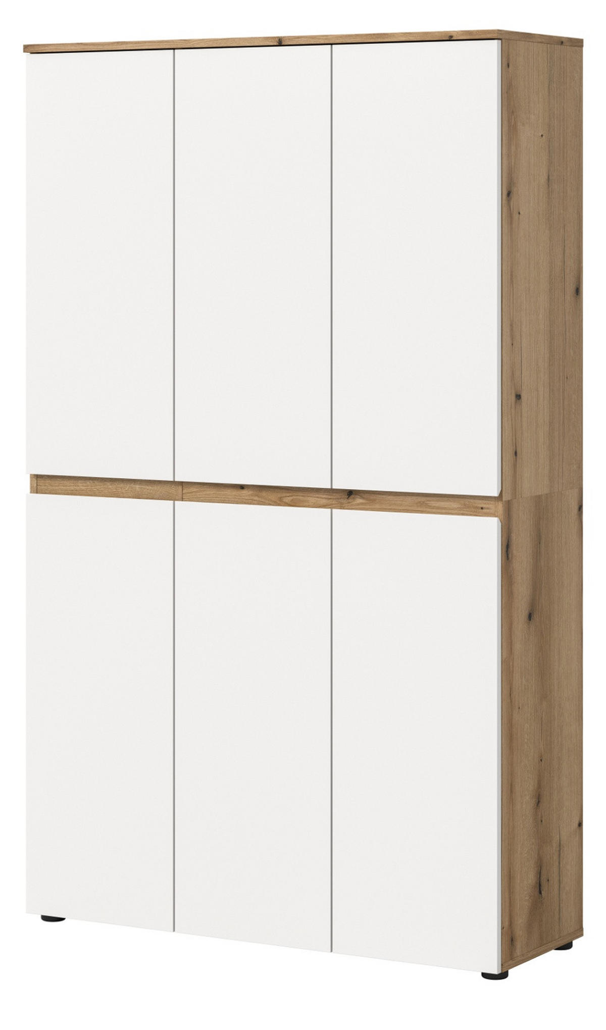 MEHRZWECKSCHRANK weiß, Evoke Eiche 105 x 175 cm, Stauraumschrank 6-türig mit 18 Fächern - Eichefarben/Schwarz, Holzwerkstoff/Kunststoff (105/175/37cm) - Inn.Furn