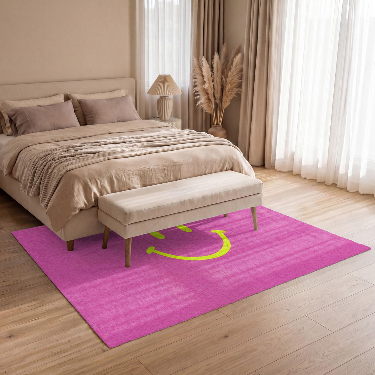 TEPPICH - Smiley - Fröhlich - Rosa - 200x140 cm - Pink, Kunststoff/Textil (200/0.4cm) - OnlyWow