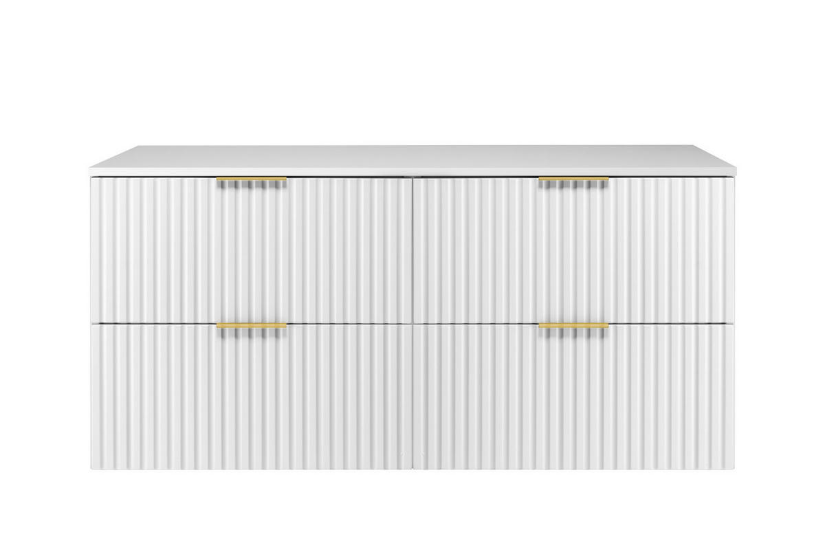 WASCHBECKUNTERSCHRANK, Mattweiß, 120 (2 x 60) x 57 x 46 cm, goldener Griff + Arbeitsplatte - Goldfarben/Weiß, Holzwerkstoff (120/57/46cm) - 3XE LIVING