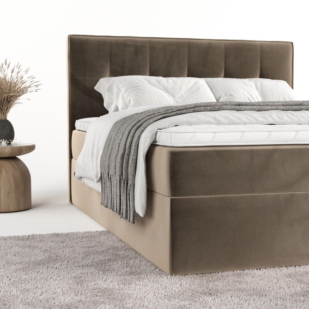 BOXBETT Mireo 140/200 cm Taupe im Paros Stoff - Taupe/Schwarz, Holz/Holzwerkstoff (140/200cm) - AltaBeds