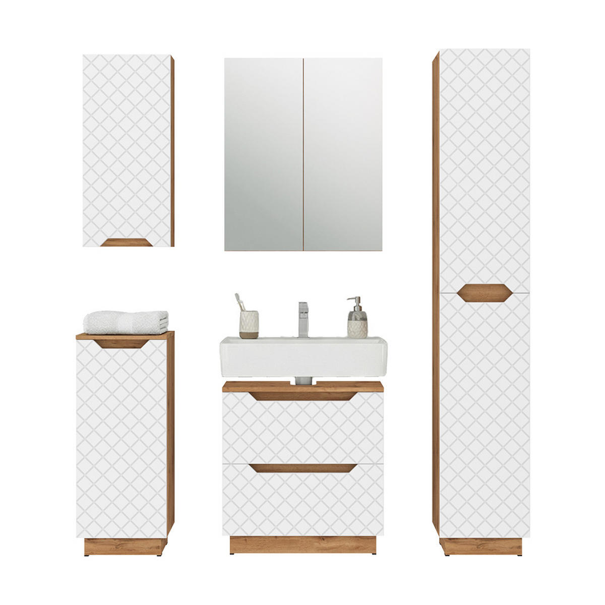 KOUPELNOVÝ NÁBYTEK Lotta Dub/bílá se strukturou dlaždic - bílá/barva dubu, kompozitní dřevo (59.8/62.5/32cm) - Vicco