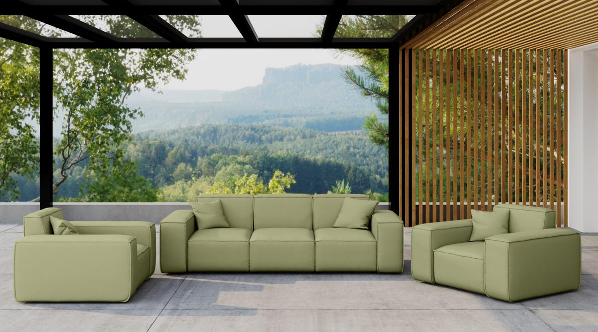 LOUNGEGARNITUR 3 1 1 Gartenmöbel, MALIBU Stoff Odyssey Hellgrün - Hellgrün, Holz - Kaiser Möbel