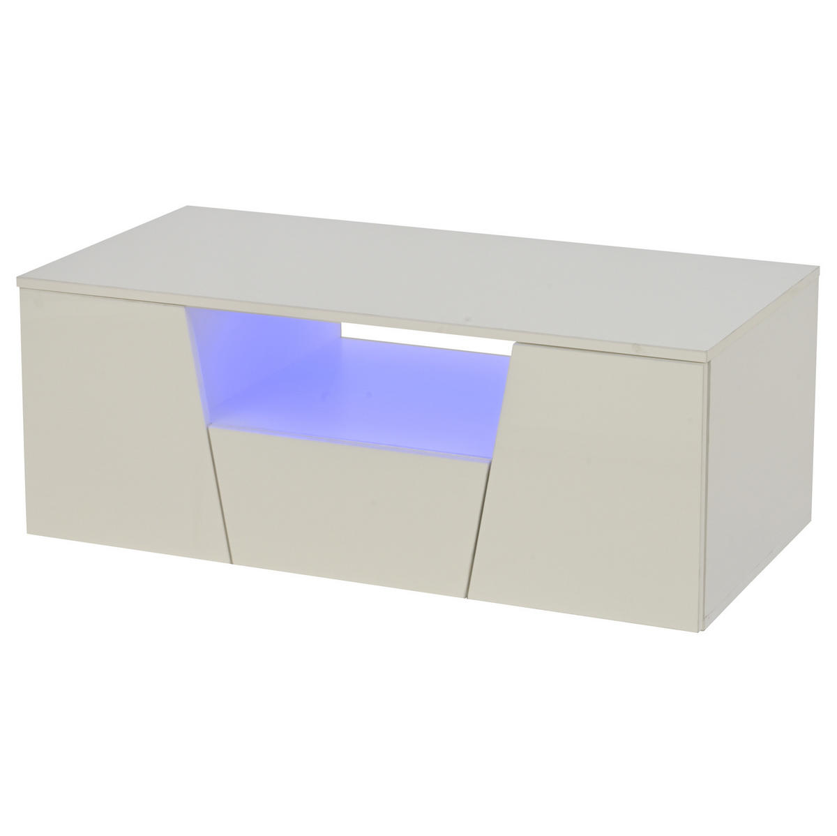 KONFERENČNÍ stolek 100/50/40 cm bílý z dřevotřísky s LED osvětlením a úložným prostorem - bílá, kompozitní dřevo (100/50/40cm) - OKWISH