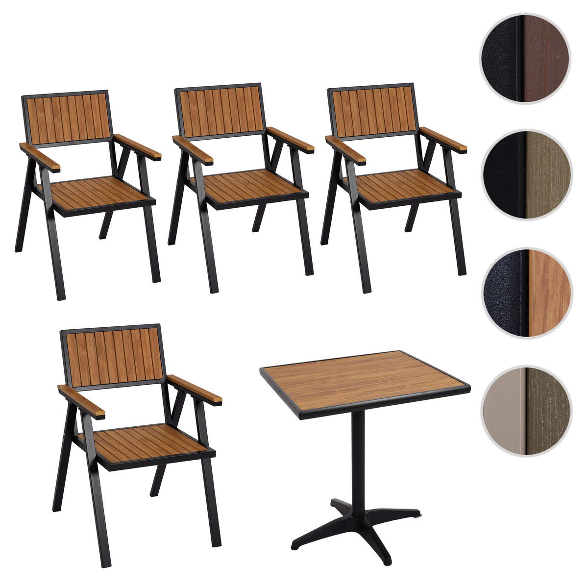 GARTENSTUHL+GARTENTISCH Schwarz, Braun - Schwarz/Braun, Kunststoff - MCW