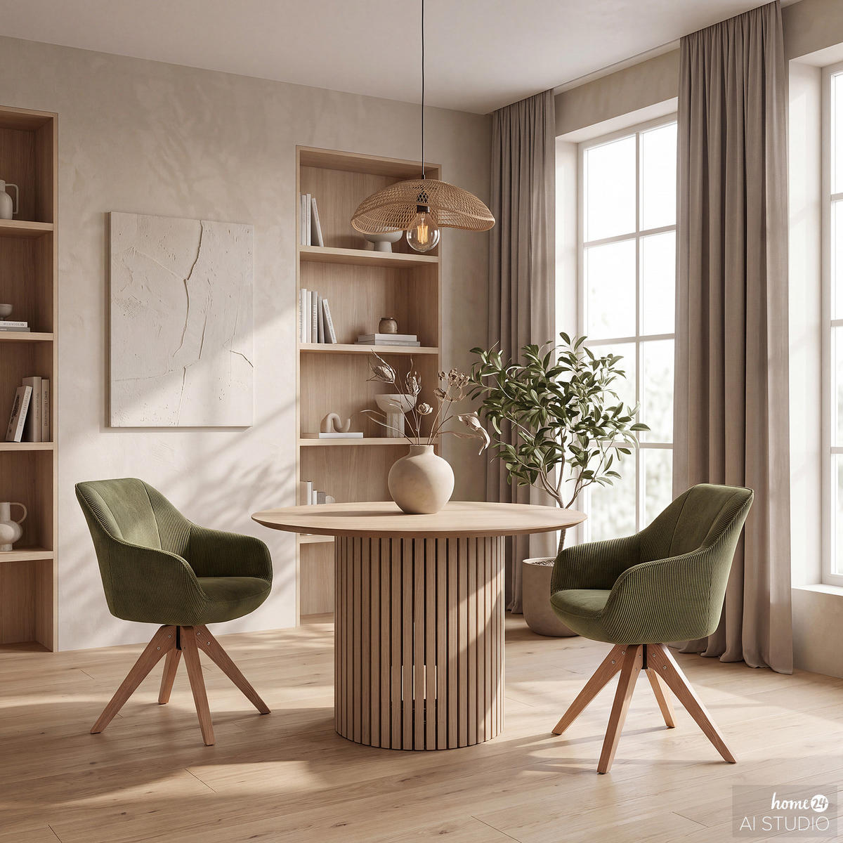 DREHBARER ARMLEHNENSTUHL - 2er-Set - Cord - Grün, Holz/Textil (60/83/65cm) - home24