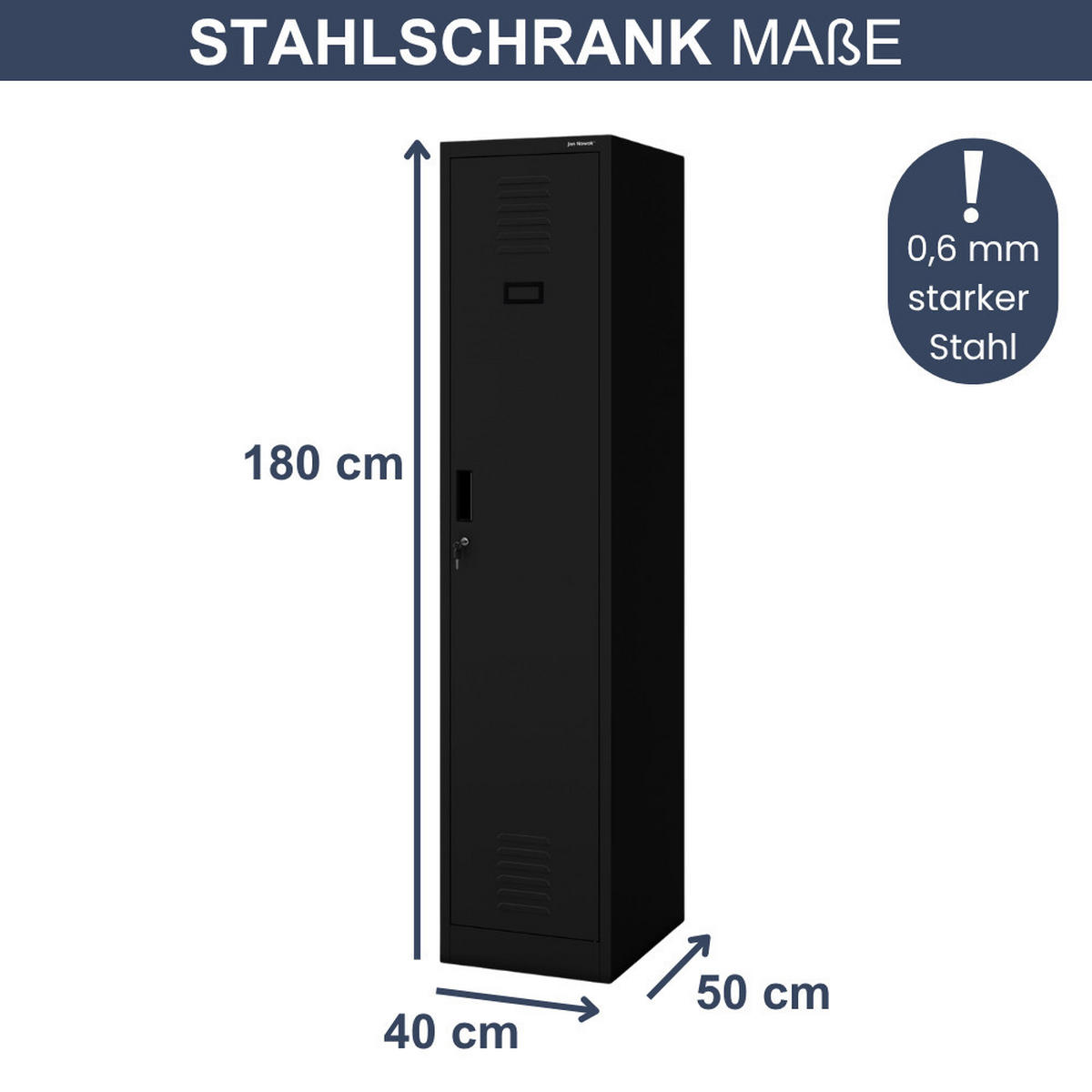 UMKLEIDESCHRANK Spind KACPER 1 Abteil 180x40x50cm Schwarz - Schwarz, Metall (40/180/50cm) - Jan Nowak