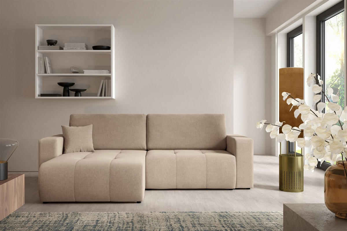 ECKSOFA Augusto - Beige, Holzwerkstoff/Textil (244/149cm) - Fun Möbel