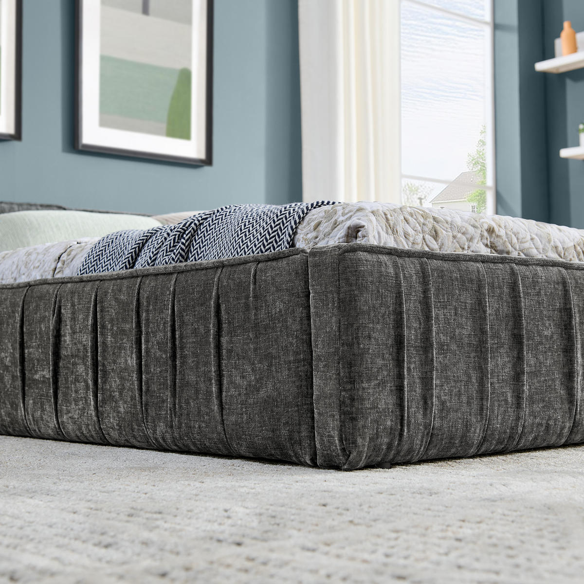 POLSTERBETT 160x200 cm Chenille Holzrahmen grau - Dunkelgrau, Kunststoff (160/200cm) - LEBENLANG