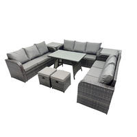 GARTENMÖBELSET mit ESSTISCH, 3-SITZER SOFA Polyrattan 11-Sitzer - Dunkelgrau/Grau, Glas/Kunststoff - Fimous