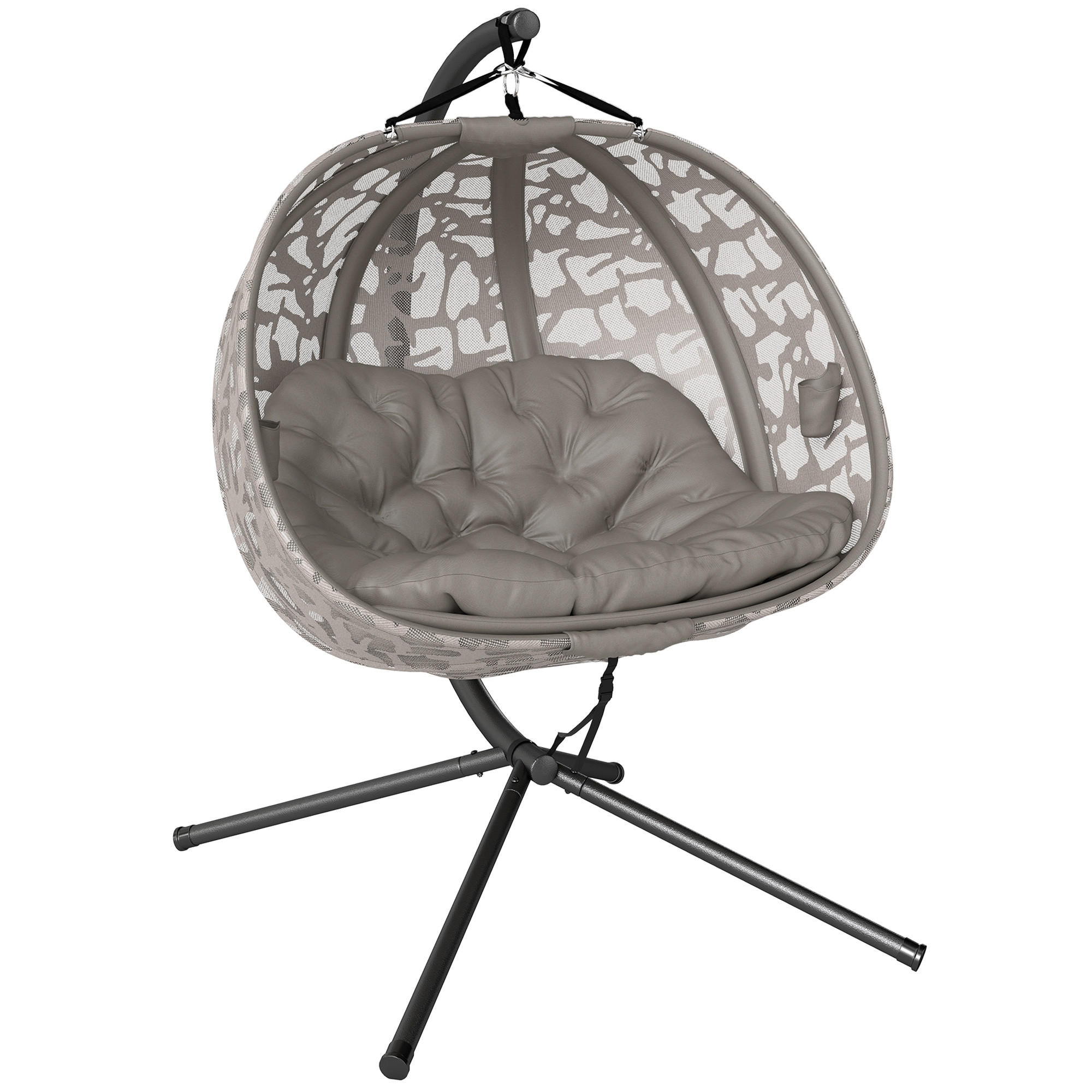HÄNGESESSEL FÜR 2 PERSONEN DE-07052 klappbarer Sitzkorb, großes Kissen Sand - Sandfarben, Textil/Metall (103/172/130cm) - ComfortXL