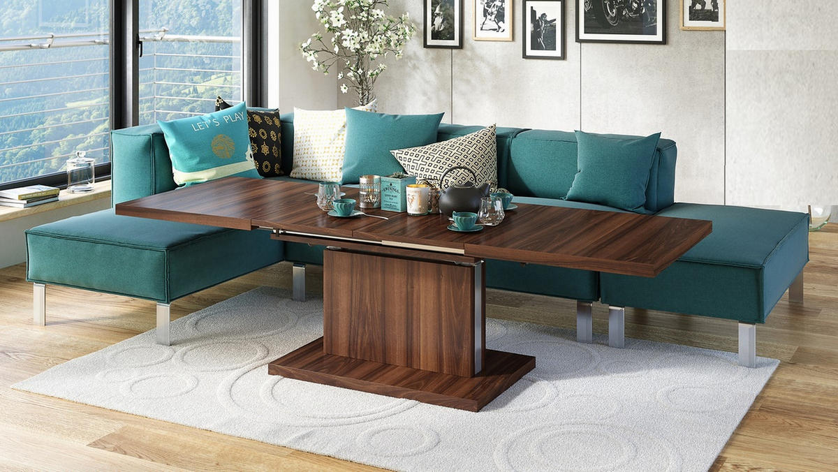 COUCHTISCH rechteckig Nussbaum ausziehbar höhenverstellbar - Nussbaumfarben, Holzwerkstoff (80/120/56cm) - designimpex