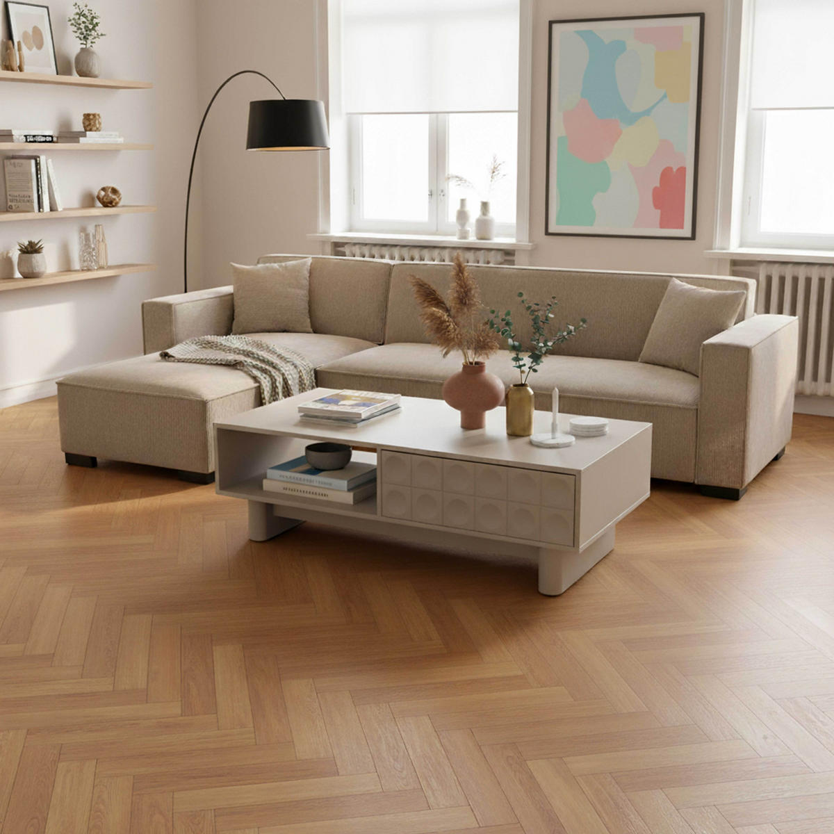 COUCHTISCH, Beigefarbe - Beige, Holz (120/60/39cm) - Oviala