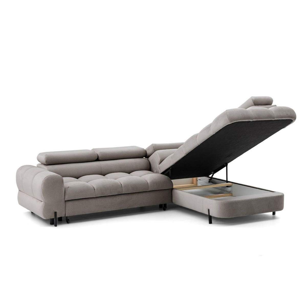 ECKSOFA BOWL L Rechts mit Schlaffunktion 125x195 Velours Beige - Beige/Schwarz, Holz/Textil (195/260cm) - Muffo