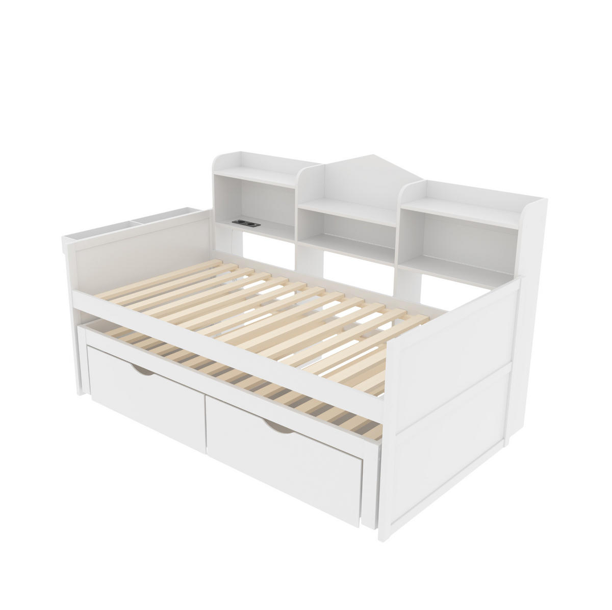 SCHLAFSOFA 90/200 cm mit Ausziehbett, USB-Anschluss und Stauraum, Holz, Weiß - Weiß, Holz (204.6/100/110cm) - Redom
