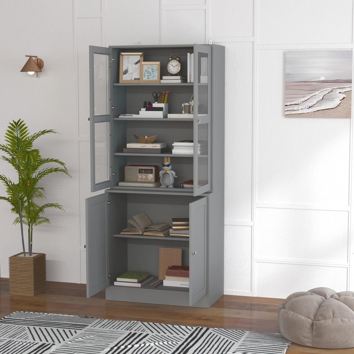 AKTENSCHRANK DE-14525 6 Ebenen mit 2 Glastüren, verstellbare Böden Grau - Grau, Holzwerkstoff (40/178.5/76cm) - ComfortXL