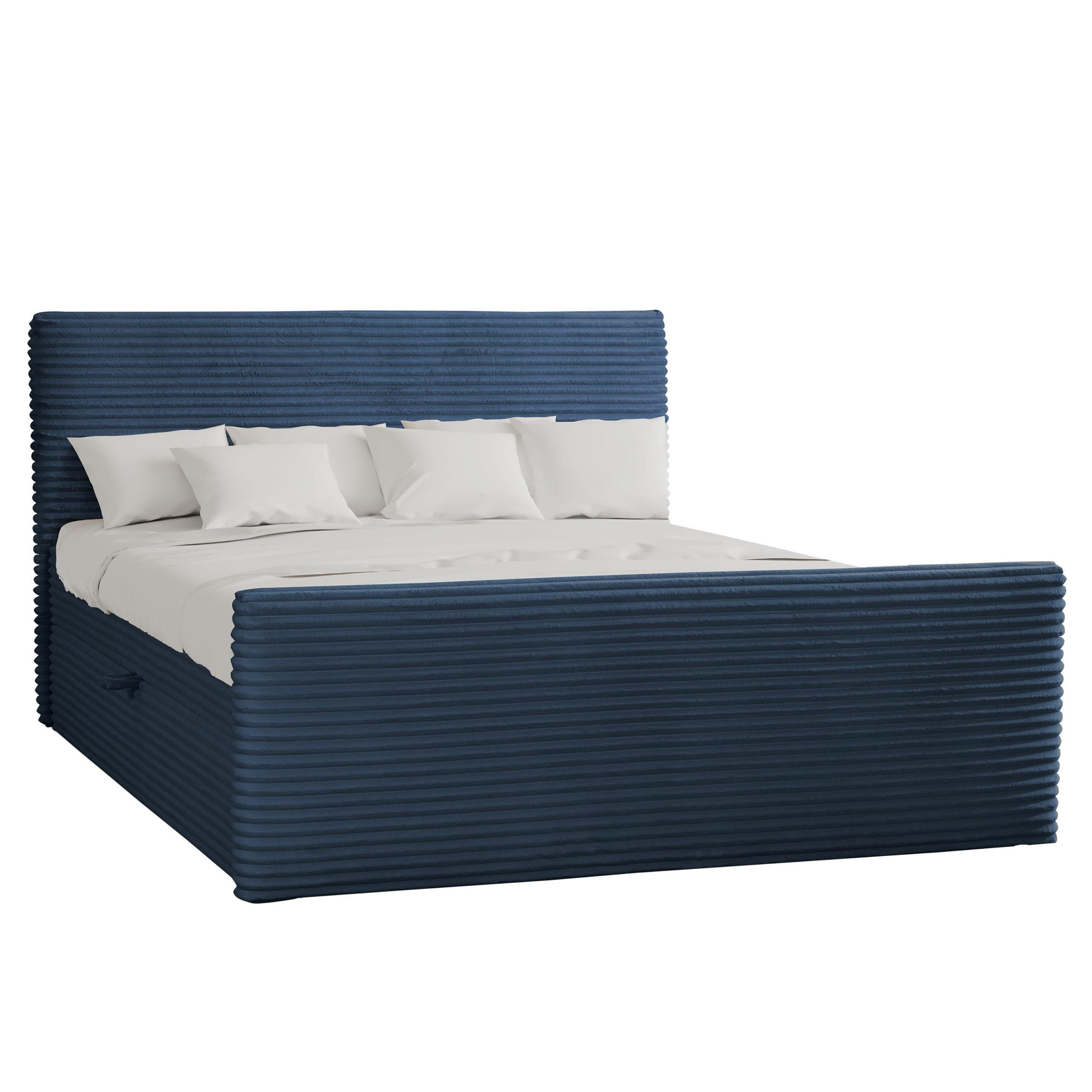 BOXBETT Mit Bettkasten Und Topper TRENTO Stoff Plüsch Cord 200x200 cm Dunkelblau H3-Bonell - Dunkelblau, Holz/Textil (200/200cm) - Kaiser Möbel