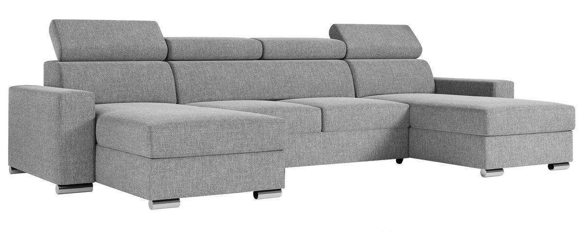 WOHNLANDSCHAFT FOX U Hellgrau - Velvet - Silberfarben/Hellgrau, Kunststoff/Textil (306/98/168cm) - MKS