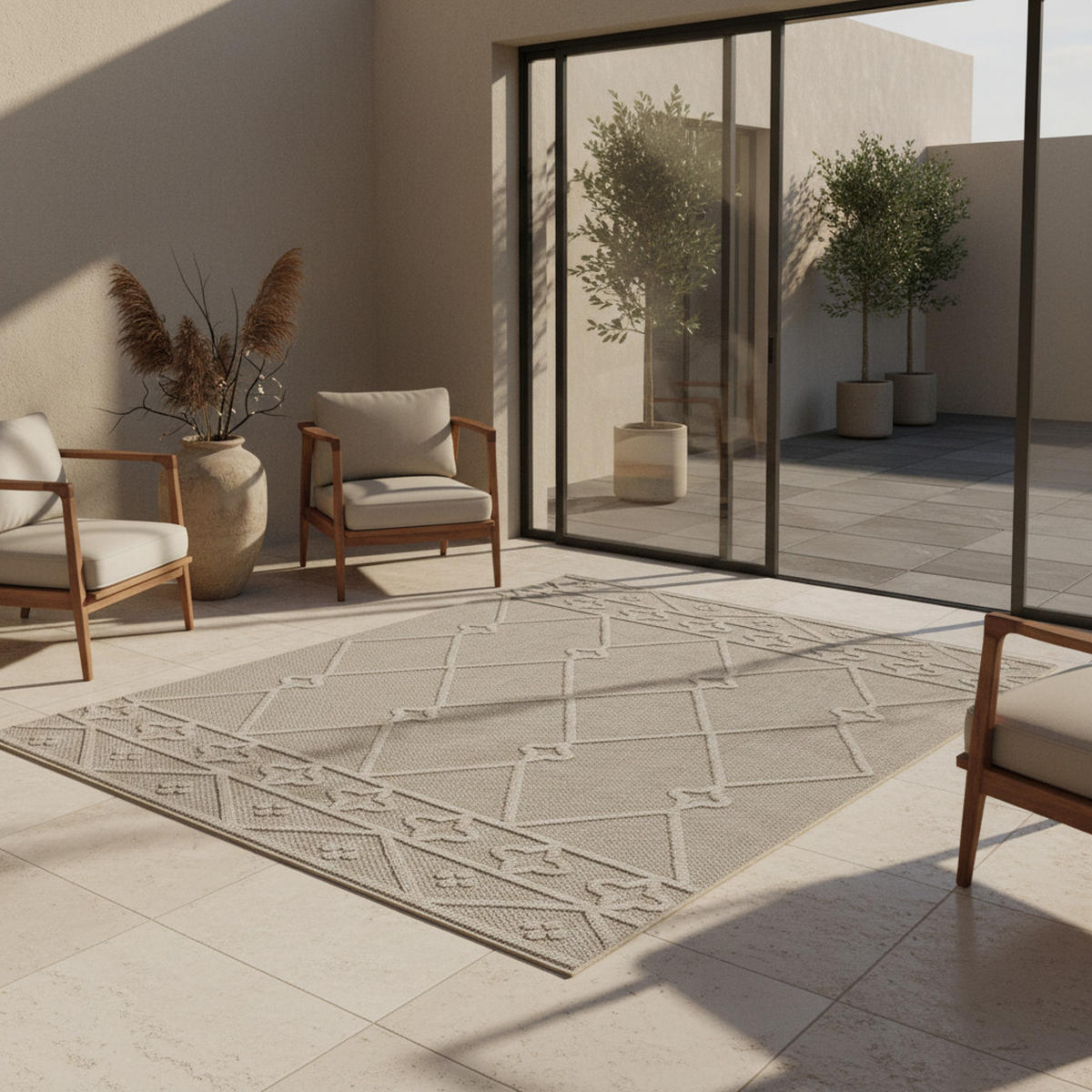 TEPPICH Outdoor Flachgewebe Berber-Muster Polypropylen Terrasse Beige Rechteckig 160x230 - Beige, Textil (160/230cm) - KADIMA DESIGN