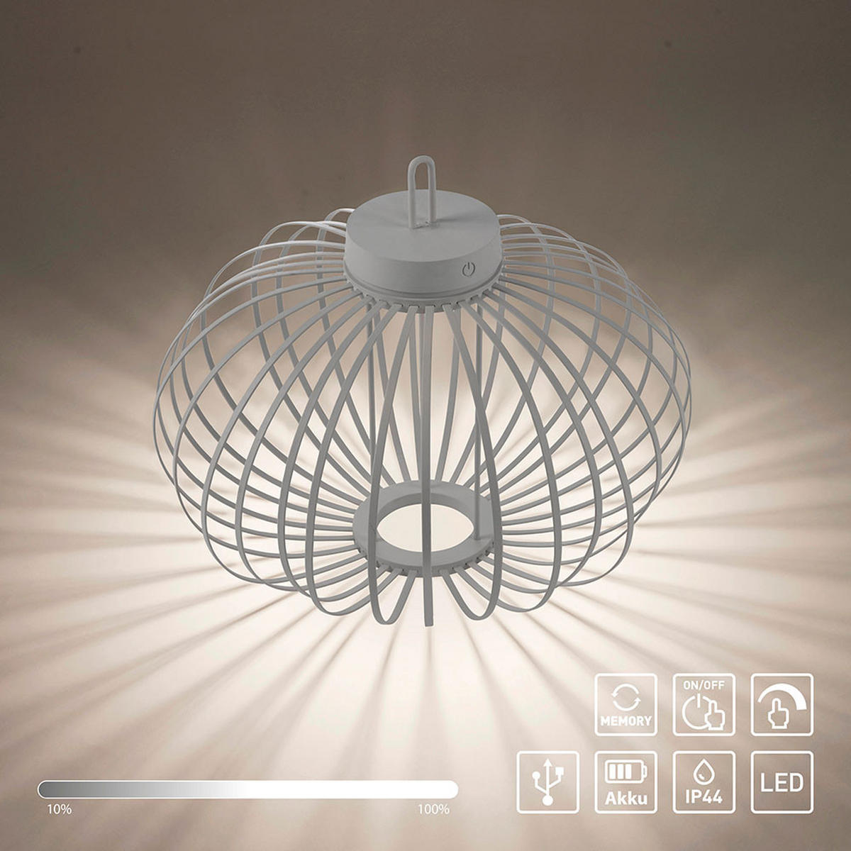PENDEL-/TISCHLEUCHTE GABBIA LED Akku, greige, Touchdimmer - Beige, Holz (46/46/37.5cm)