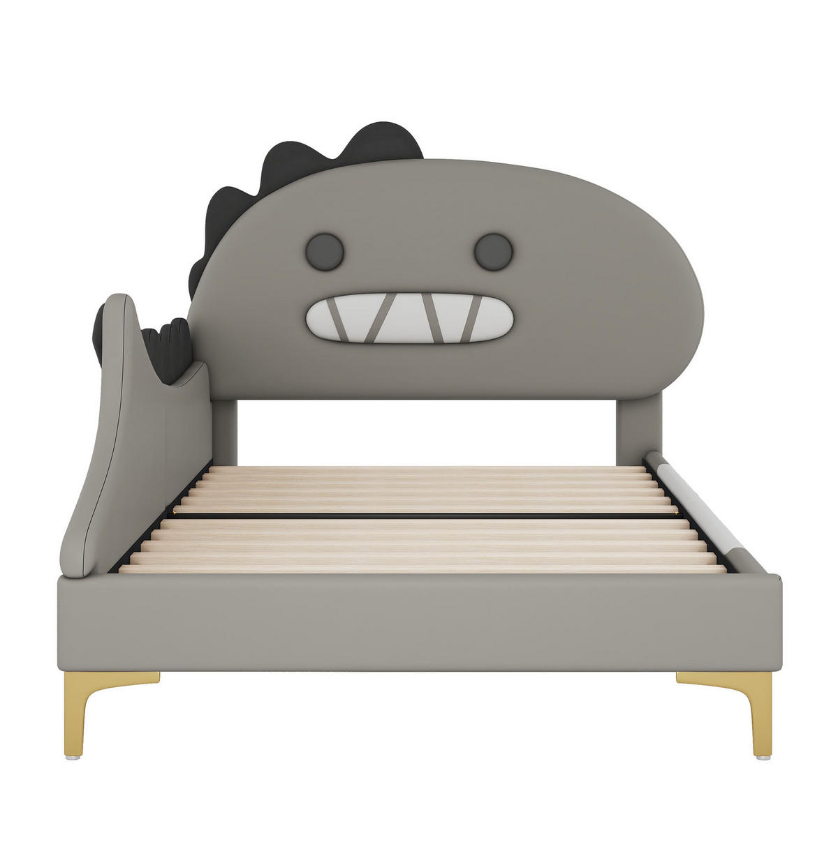KINDERBETT aus PU und MDF 90x200 cm Grau im Dinosaurier-Design - Grau, Kunststoff (90/200cm) - IVMEU