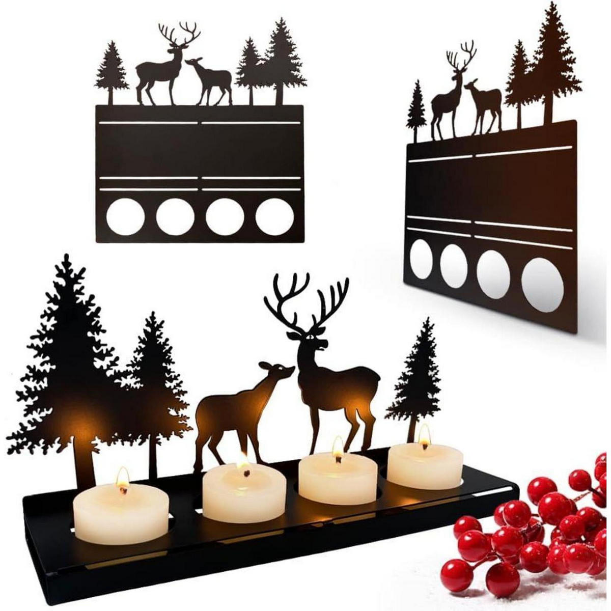 KERZENHALTER Adventskranz Metall Schwarz für 4cm Teelicht - Schwarz, Metall (22.6/11.5/22.6cm)