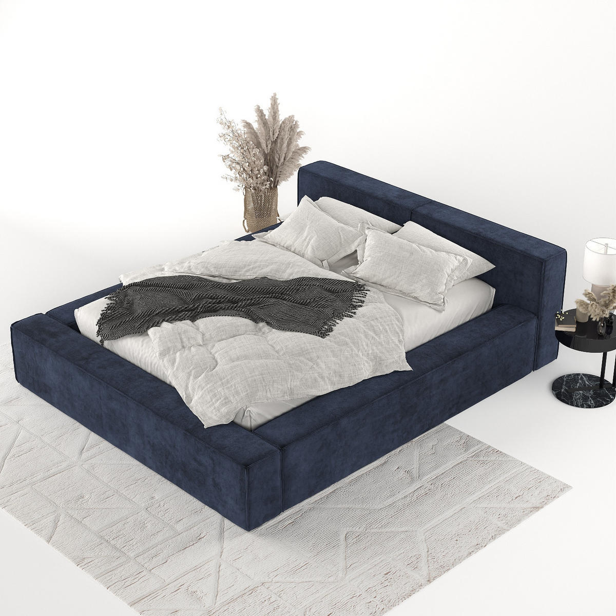 POLSTERBETT Casto mit Stauraum 140/200 cm Marineblau im Terra NW Stoff - Schwarz/Naturfarben, Holz/Holzwerkstoff (140/200cm) - AltaBeds