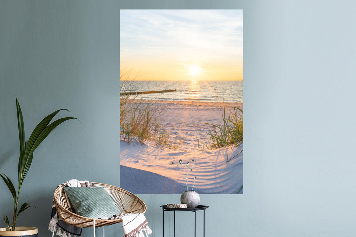 WANDTATTOO Strand - Sonne - Düne - Gras - Sand - Horizont 80x120 cm - Hellblau, Kunststoff (80/120/0.1cm) - MuchoWow
