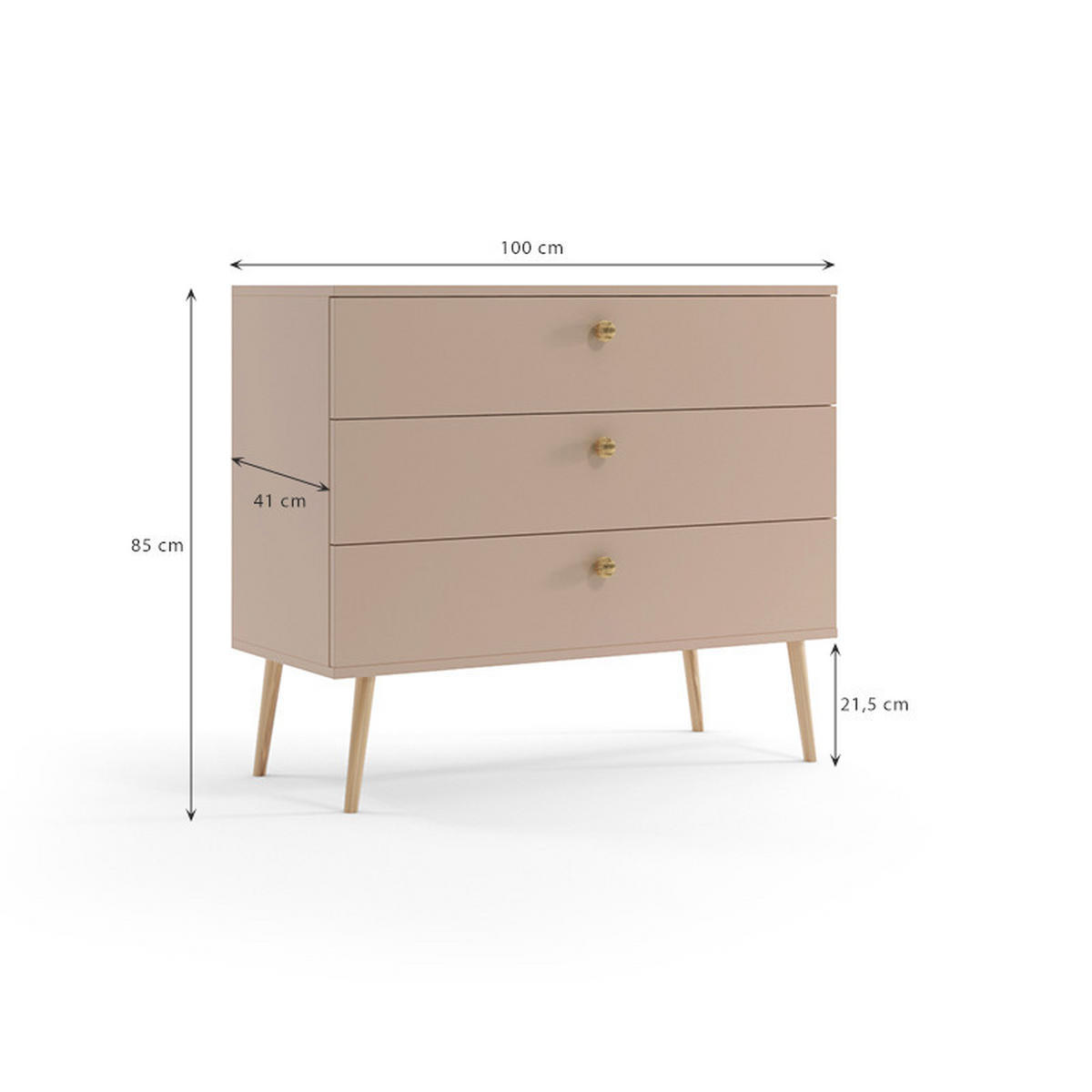 KOMMODE Ikon 100 Beige, Schubladenkommode - Beige, Holzwerkstoff (100/85/41cm) - Bettso