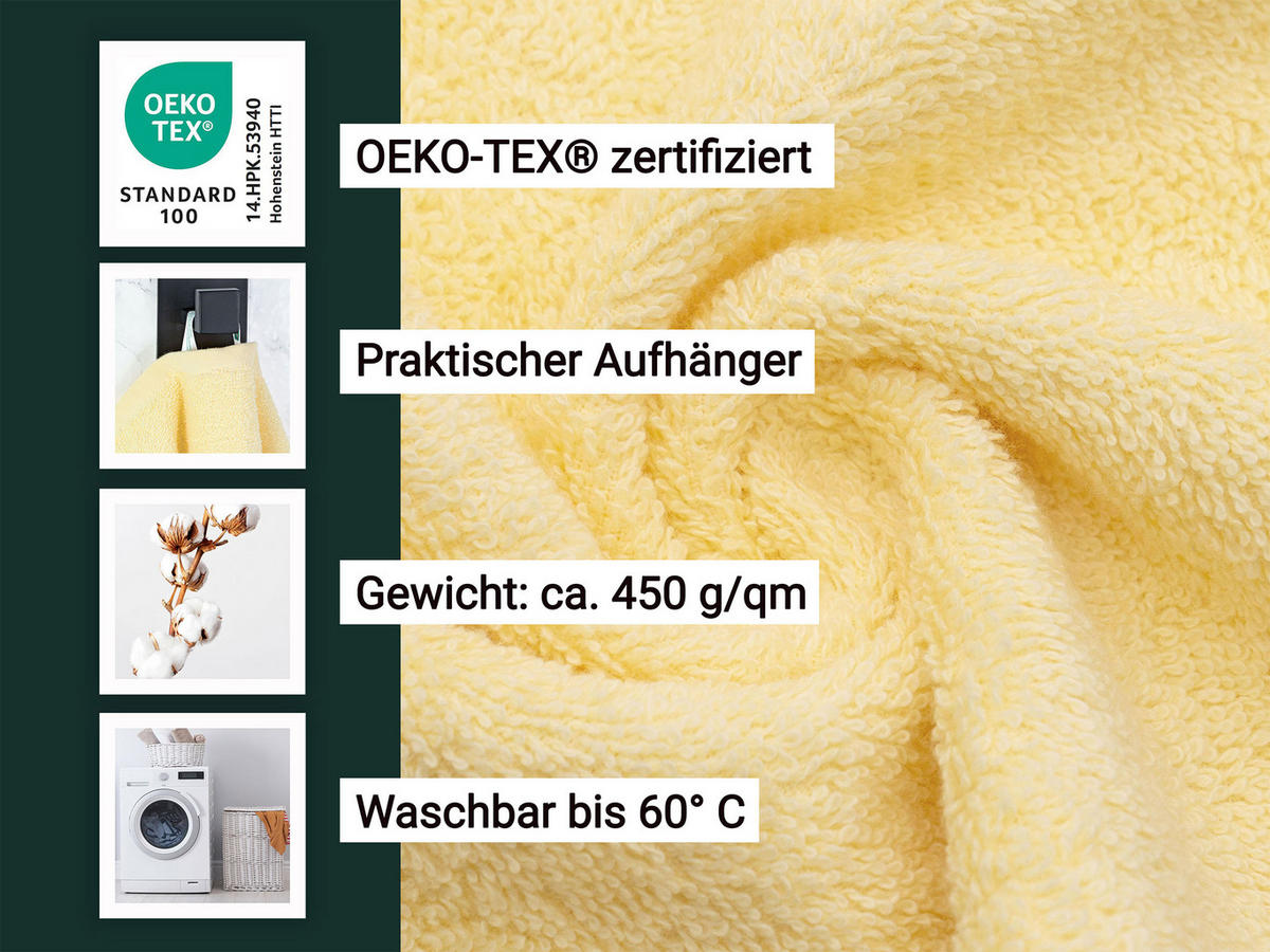 DUSCHTÜCHER, 5er-Set, 70x140 cm, 100% Baumwolle, Gelb - Gelb, Textil (70/140cm) - Zollner
