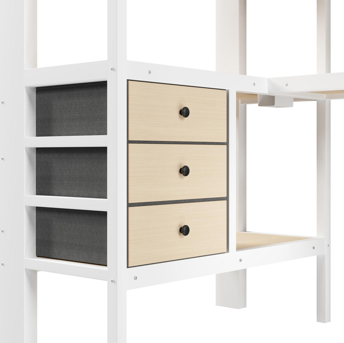 HOCHBETT 90/200 cm aus MDF und Metall mit Schublade, Lochwand, Tisch, LED-Licht, Weiß - Weiß, Holzwerkstoff (90/200cm) - OKMYHOME