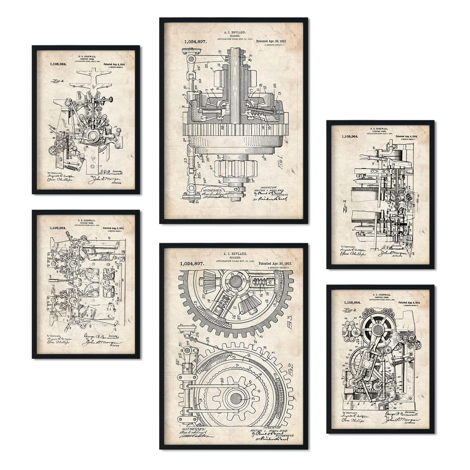 POSTER Set Mit 6 Plakaten Mit Maschinen Patenten Plakate Mit Retro Patentabbildungen Inneneinrichtung Im Vintage Stil A3 & A4 Rahmenlos - Klar, Papier (29/3cm) - Nacnic