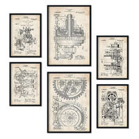 POSTER Set Mit 6 Plakaten Mit Maschinen Patenten Plakate Mit Retro Patentabbildungen Inneneinrichtung Im Vintage Stil A3 & A4 Rahmenlos - Klar, Papier (29/3cm) - Nacnic