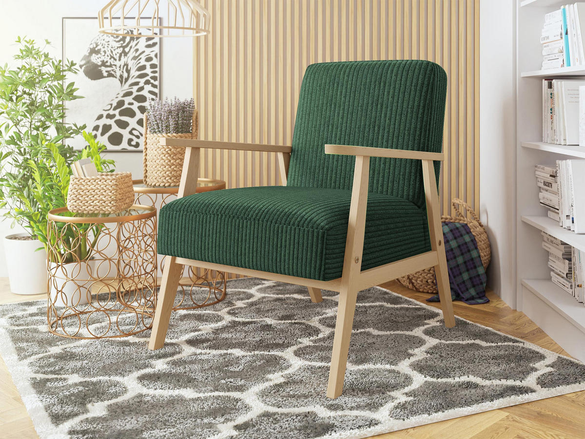 FOTOLIU Retro Reiat - verde/culoare naturală, material textil/lemn (59/76/67cm) - MIRJAN24