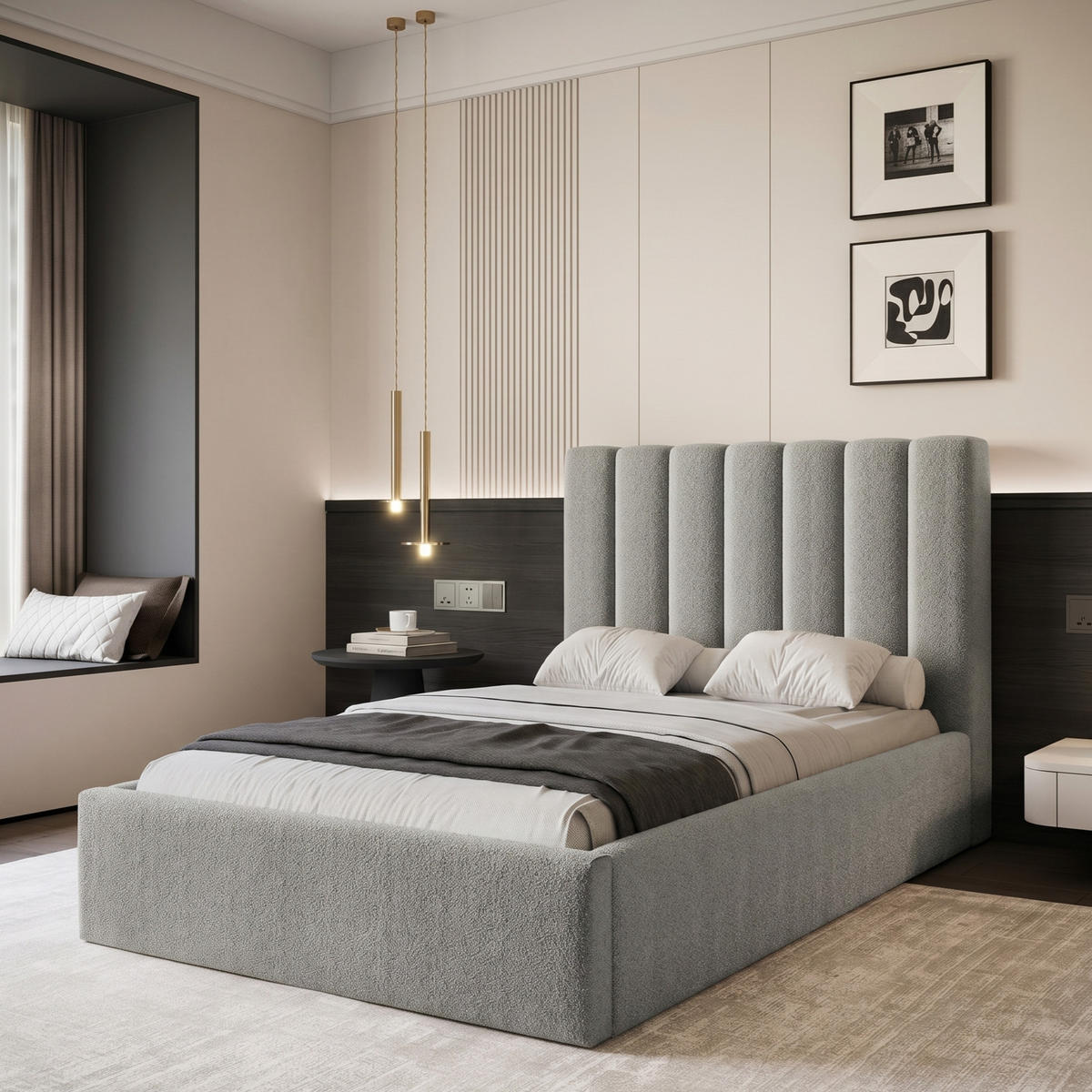 POLSTERBETT CIERO 120x200 cm Grau Boucle (Stoff Abriamo) - mit Bettkasten und Lattenrost - Grau, Holzwerkstoff/Textil (120/200cm) - Ravio