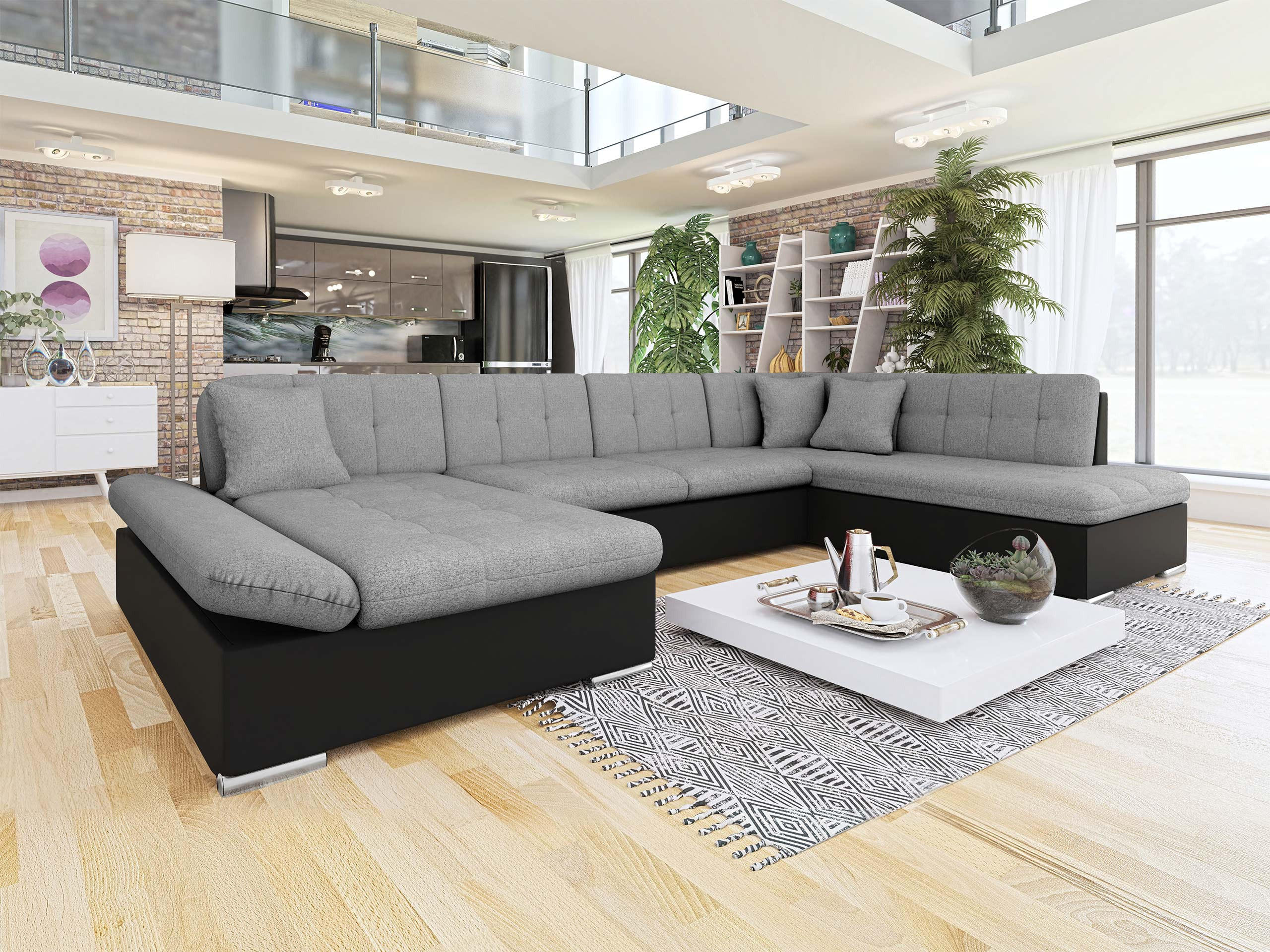 ECKSOFA Bergen, Seite: Links - Silberfarben/Schwarz, Holz/Textil (345/76/205cm) - MIRJAN24