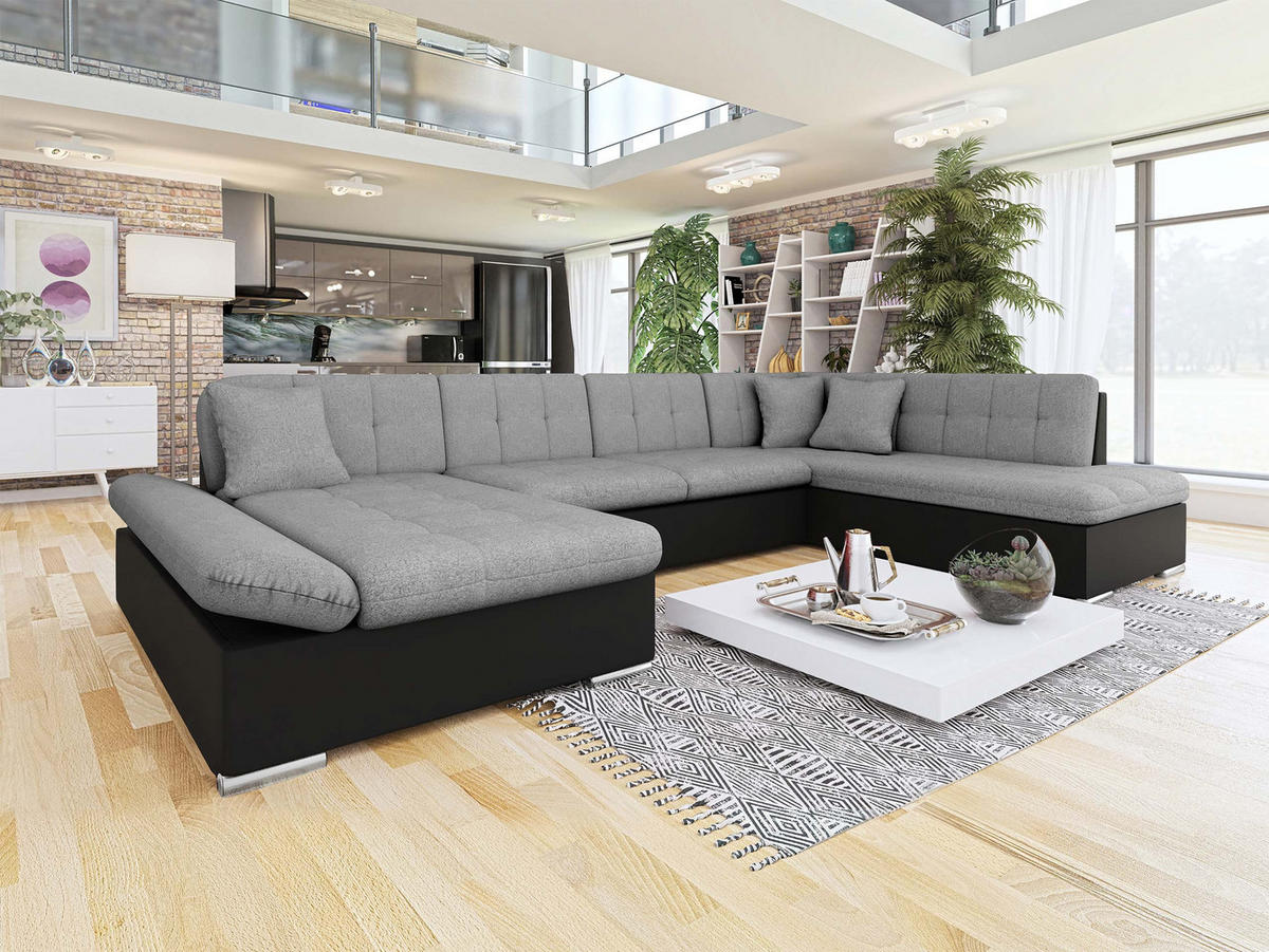 ECKSOFA Bergen, Seite: Links - Silberfarben/Schwarz, Holz/Textil (345/76/205cm) - MIRJAN24