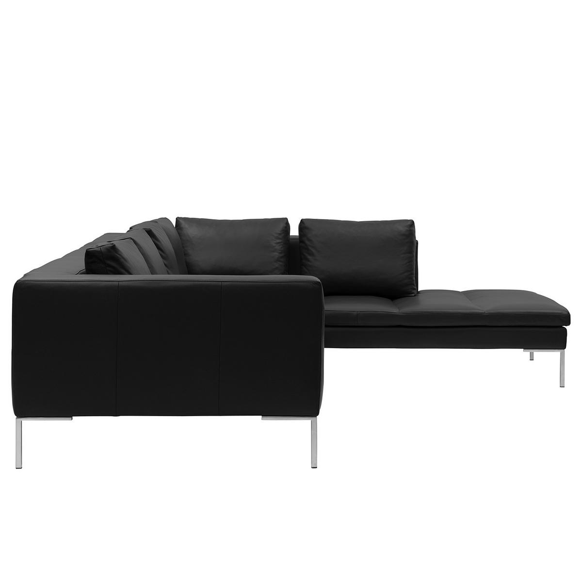 ECKSOFA mit Ottomane - Chromfarben/Schwarz, Leder/Metall (319/230cm) - home24