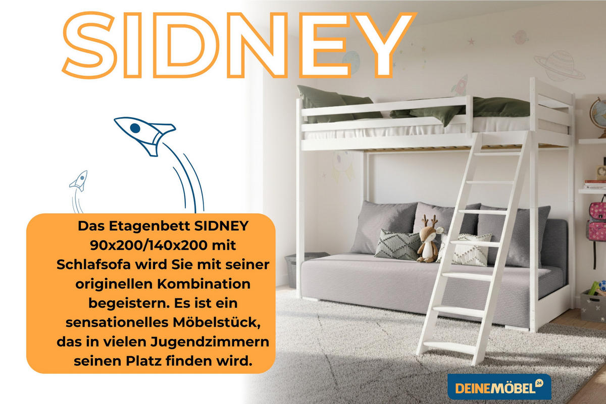 ETAGENBETT SIDNEY 90x200 in Weiß / Greige - Greige/Weiß, Holz/Holzwerkstoff (90/200cm) - Deine Möbel 24