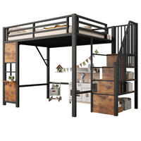 HOCHBETT 140/200 cm aus MDF und Metall mit Ablageleiter, Schwarz - Schwarz, Holzwerkstoff (140/200cm) - OKMYHOME
