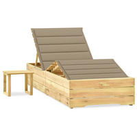 GARTEN-SONNENLIEGE mit Tisch und Auflage Kiefer Imprägniert - Beige, Holz (90/75/198cm) - furnicato